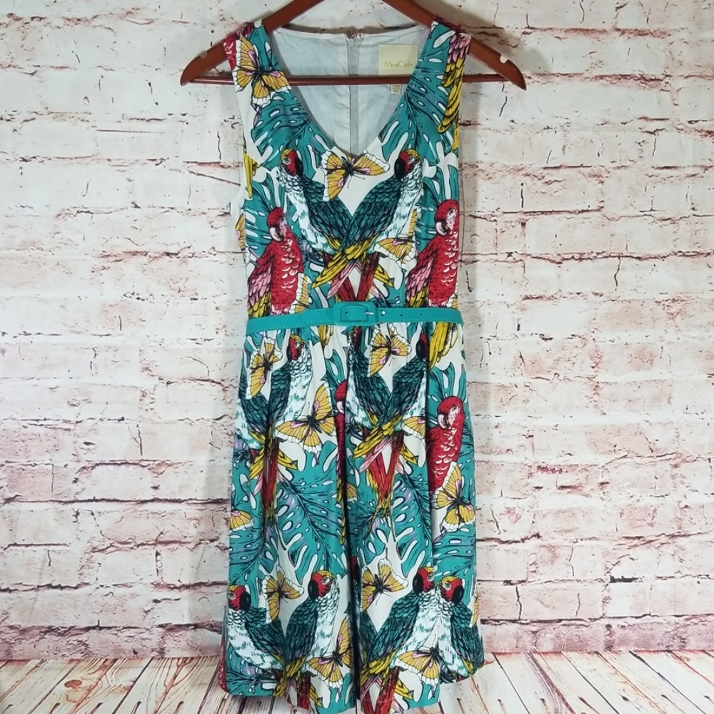 XXS MODCLOTH PARROT TROPICAL COTTON DRESS